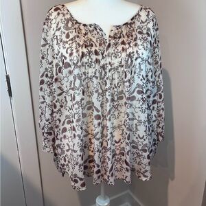 Torrid Chiffon Pintuck Floral Blouse 3/4 Sleeve Sheer Boho Top Plus Size